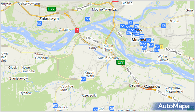 mapa Kazuń-Bielany, Kazuń-Bielany na mapie Targeo