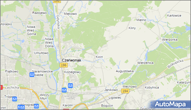 mapa Kicin gmina Czerwonak, Kicin gmina Czerwonak na mapie Targeo