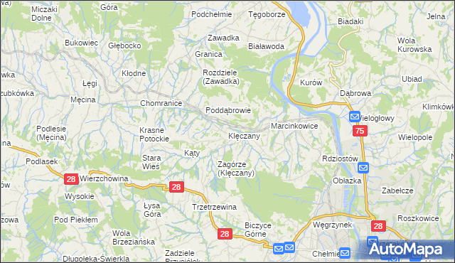 mapa Klęczany gmina Chełmiec, Klęczany gmina Chełmiec na mapie Targeo