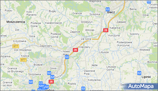 mapa Klęczany gmina Gorlice, Klęczany gmina Gorlice na mapie Targeo