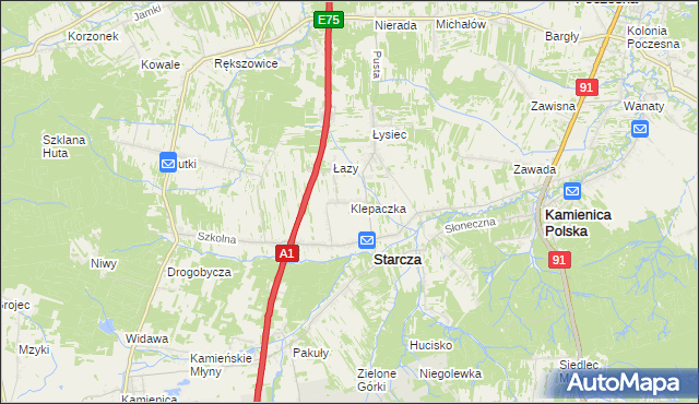mapa Klepaczka gmina Starcza, Klepaczka gmina Starcza na mapie Targeo