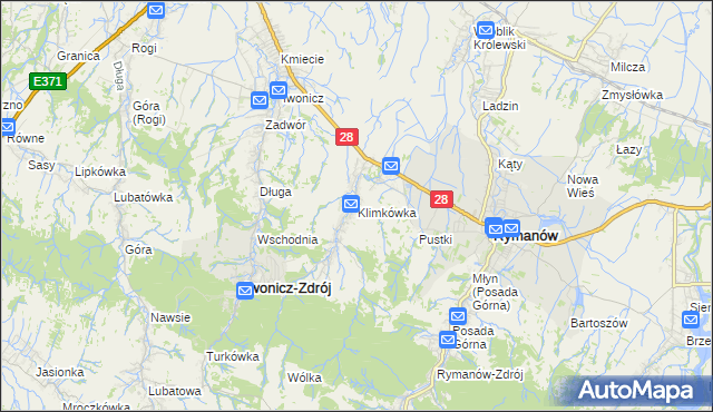 mapa Klimkówka gmina Rymanów, Klimkówka gmina Rymanów na mapie Targeo