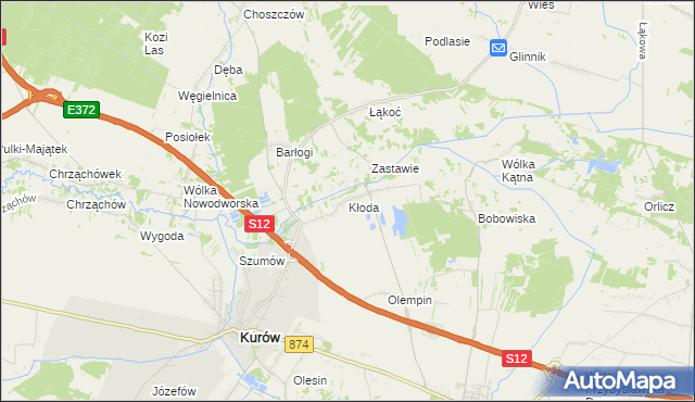 mapa Kłoda gmina Kurów, Kłoda gmina Kurów na mapie Targeo