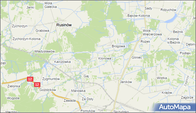 mapa Klonowa gmina Rusinów, Klonowa gmina Rusinów na mapie Targeo