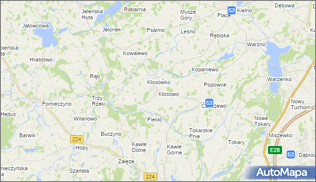 mapa Kłosowo gmina Przodkowo, Kłosowo gmina Przodkowo na mapie Targeo