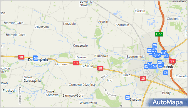 mapa Kluczewo gmina Płońsk, Kluczewo gmina Płońsk na mapie Targeo