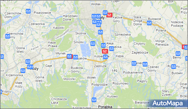 mapa Kobiernice, Kobiernice na mapie Targeo