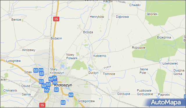 mapa Kobierno gmina Krotoszyn, Kobierno gmina Krotoszyn na mapie Targeo