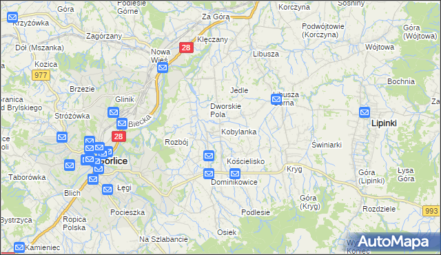 mapa Kobylanka gmina Gorlice, Kobylanka gmina Gorlice na mapie Targeo