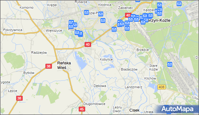 mapa Kobylice gmina Cisek, Kobylice gmina Cisek na mapie Targeo