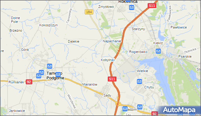 mapa Kobylniki gmina Rokietnica, Kobylniki gmina Rokietnica na mapie Targeo