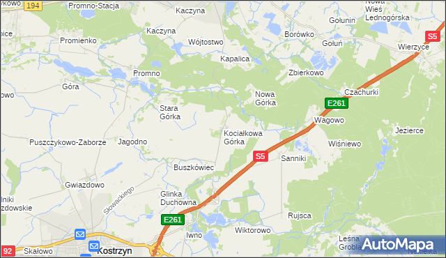 mapa Kociałkowa Górka, Kociałkowa Górka na mapie Targeo