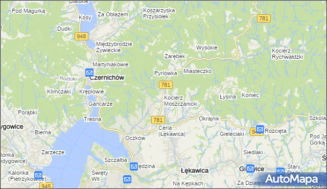 mapa Kocierz Moszczanicki, Kocierz Moszczanicki na mapie Targeo
