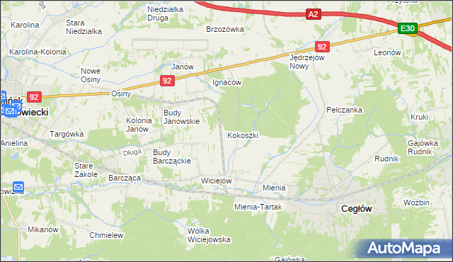 mapa Kokoszki gmina Cegłów, Kokoszki gmina Cegłów na mapie Targeo