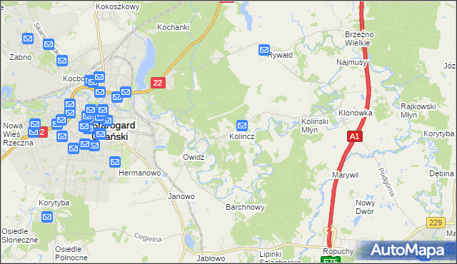 mapa Kolincz, Kolincz na mapie Targeo