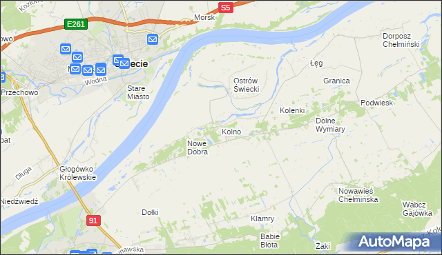 mapa Kolno gmina Chełmno, Kolno gmina Chełmno na mapie Targeo