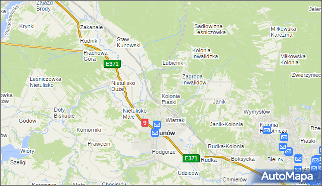 mapa Kolonia Piaski gmina Kunów, Kolonia Piaski gmina Kunów na mapie Targeo