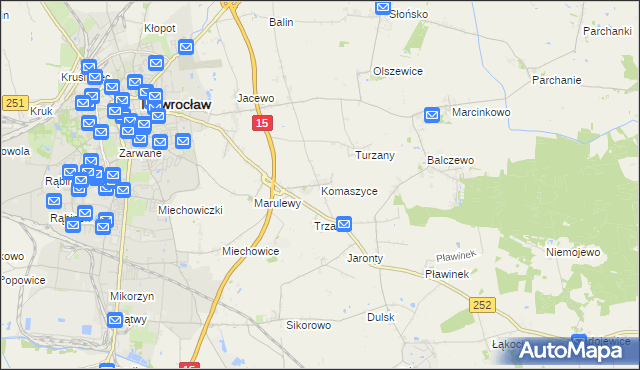 mapa Komaszyce gmina Inowrocław, Komaszyce gmina Inowrocław na mapie Targeo