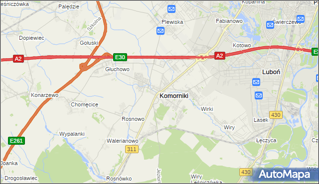 mapa Komorniki powiat poznański, Komorniki powiat poznański na mapie Targeo