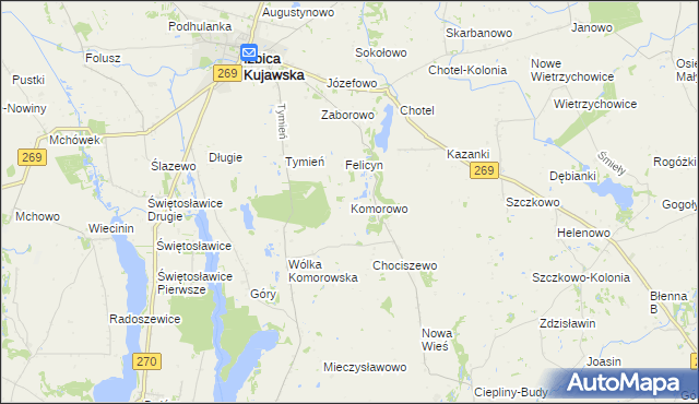 mapa Komorowo gmina Izbica Kujawska, Komorowo gmina Izbica Kujawska na mapie Targeo