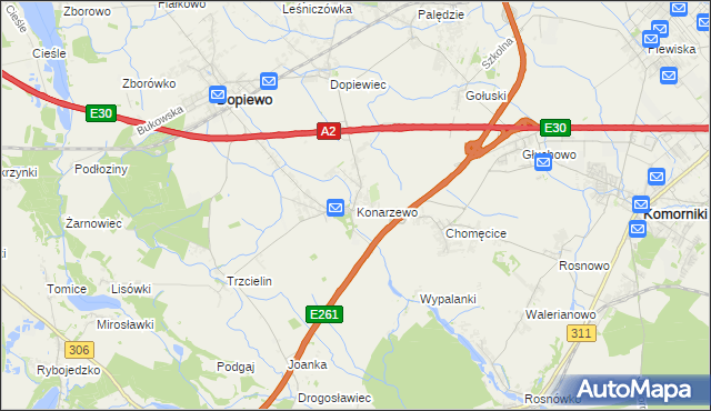 mapa Konarzewo gmina Dopiewo, Konarzewo gmina Dopiewo na mapie Targeo