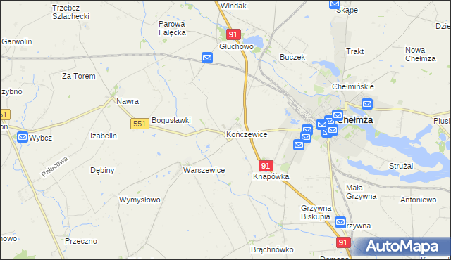 mapa Kończewice gmina Chełmża, Kończewice gmina Chełmża na mapie Targeo