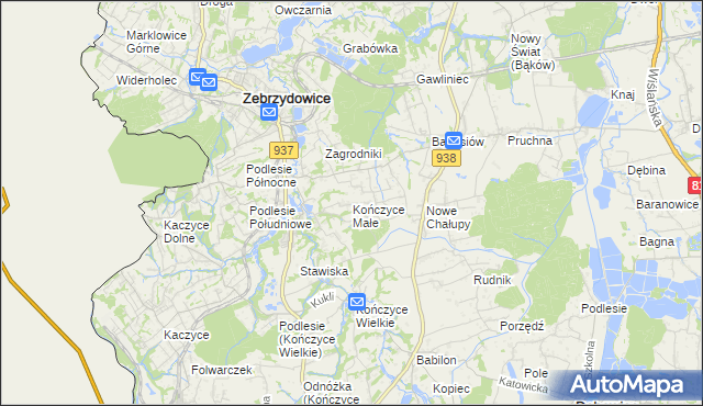 mapa Kończyce Małe, Kończyce Małe na mapie Targeo