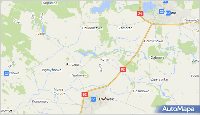 mapa Konin gmina Lwówek, Konin gmina Lwówek na mapie Targeo