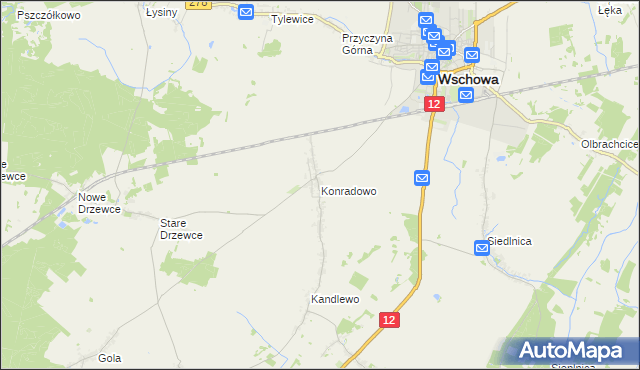 mapa Konradowo gmina Wschowa, Konradowo gmina Wschowa na mapie Targeo