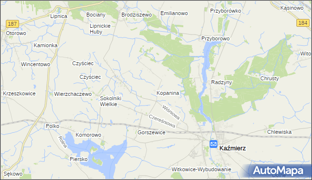 mapa Kopanina gmina Kaźmierz, Kopanina gmina Kaźmierz na mapie Targeo