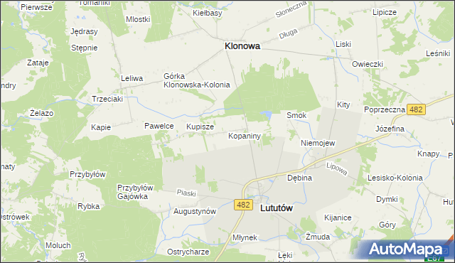 mapa Kopaniny gmina Lututów, Kopaniny gmina Lututów na mapie Targeo