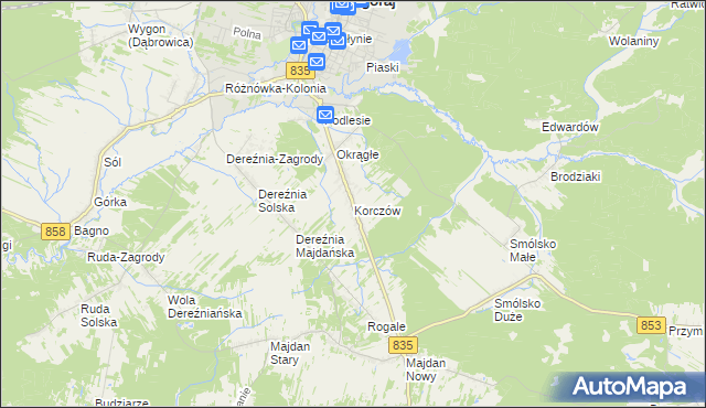 mapa Korczów, Korczów na mapie Targeo