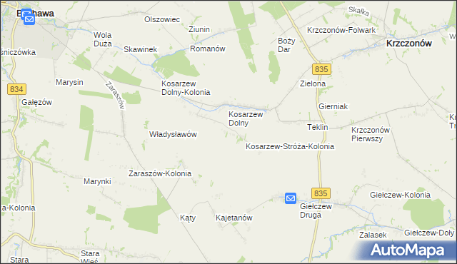 mapa Kosarzew-Stróża, Kosarzew-Stróża na mapie Targeo