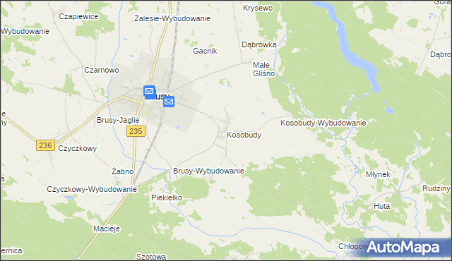 mapa Kosobudy gmina Brusy, Kosobudy gmina Brusy na mapie Targeo