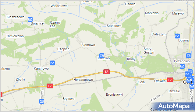 mapa Kosowo gmina Gostyń, Kosowo gmina Gostyń na mapie Targeo