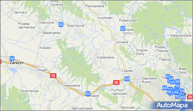 mapa Kostarowce, Kostarowce na mapie Targeo