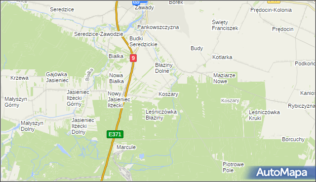 mapa Koszary gmina Iłża, Koszary gmina Iłża na mapie Targeo