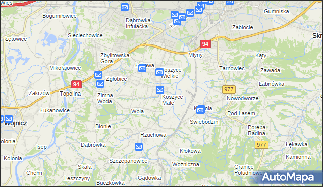mapa Koszyce Małe, Koszyce Małe na mapie Targeo
