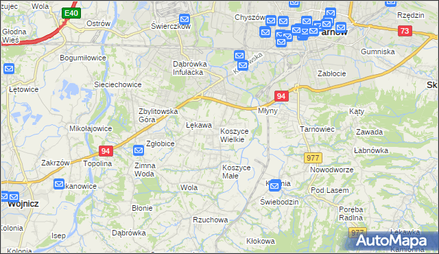 mapa Koszyce Wielkie, Koszyce Wielkie na mapie Targeo