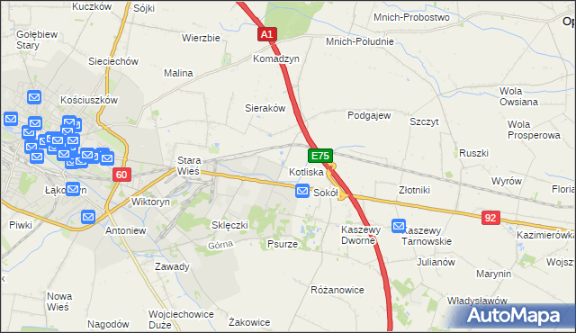 mapa Kotliska gmina Kutno, Kotliska gmina Kutno na mapie Targeo