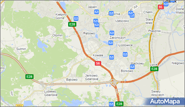 mapa Kowale gmina Kolbudy, Kowale gmina Kolbudy na mapie Targeo