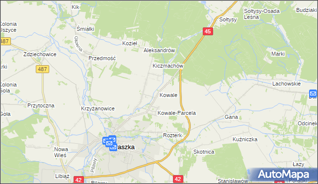 mapa Kowale gmina Praszka, Kowale gmina Praszka na mapie Targeo