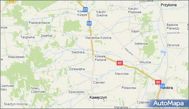 mapa Kowale Pańskie, Kowale Pańskie na mapie Targeo