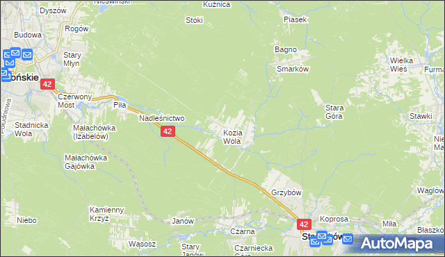 mapa Kozia Wola gmina Stąporków, Kozia Wola gmina Stąporków na mapie Targeo