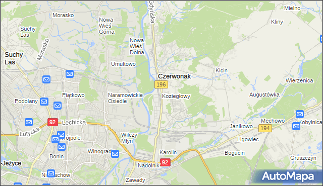 mapa Koziegłowy gmina Czerwonak, Koziegłowy gmina Czerwonak na mapie Targeo