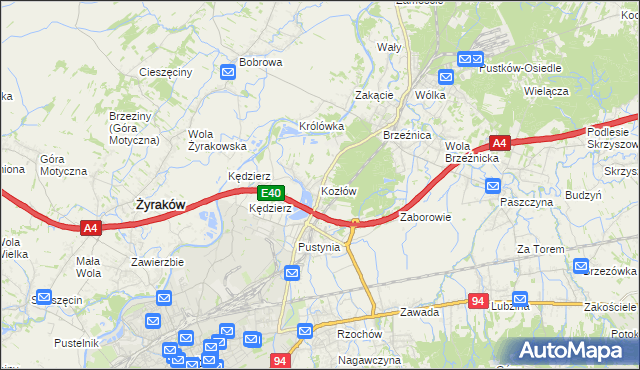 mapa Kozłów gmina Dębica, Kozłów gmina Dębica na mapie Targeo