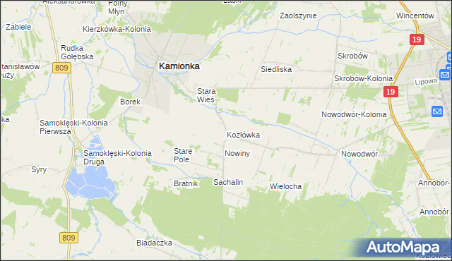 mapa Kozłówka gmina Kamionka, Kozłówka gmina Kamionka na mapie Targeo