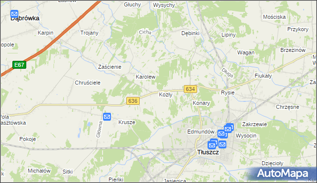 mapa Kozły gmina Tłuszcz, Kozły gmina Tłuszcz na mapie Targeo