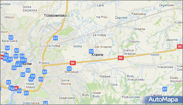 mapa Krasne powiat rzeszowski, Krasne powiat rzeszowski na mapie Targeo