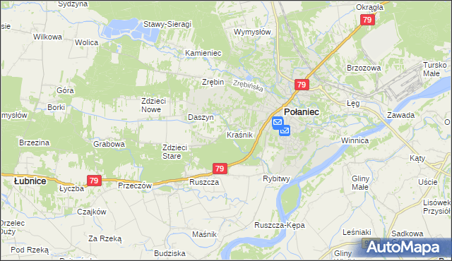 mapa Kraśnik gmina Połaniec, Kraśnik gmina Połaniec na mapie Targeo